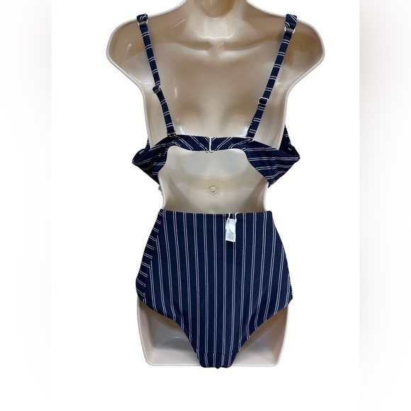 Athleta Piha Plunge Bikini Top and bottom Blue White French Stripe - Picture 13 of 13